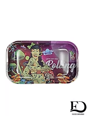 Metal Rolling Tray - Let's Get Rolling Girl- Medium 10.5  X 6.5  - [M09] • $11.99