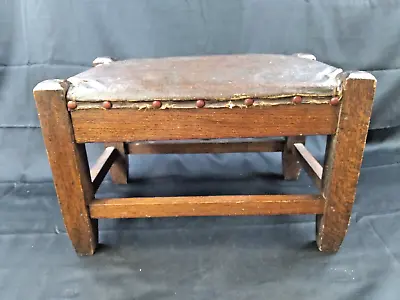 Antique Mission Style Oak And Leather Footstool/Ottoman • $99.99