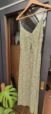 Ghanda - Womens Floral Green/white Keyhole Midi With Slit - Size Large • $18