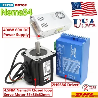 3 Axis NEMA 34 Closed Loop Stepper Servo Motor 4.5Nm 4N+Driver+60V DC Power Kit • $270