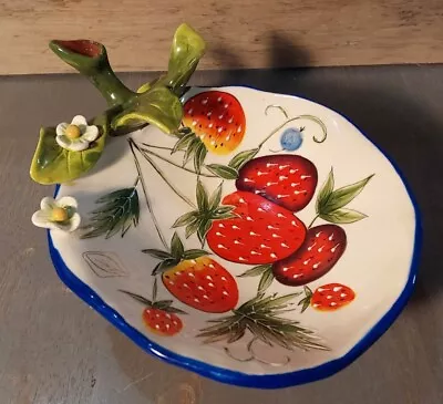 J Mccall Strawberry Bowl 2004 Blue Sky Ceramic Textured Painted 5.5x5.5x2.5 • $25