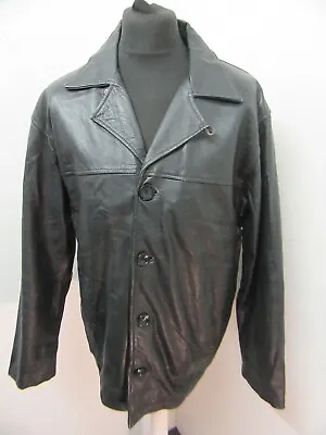 Vintage Jordys Black Leather Work Chor Pea Coat Jacket Size Ldamaged • $36.63