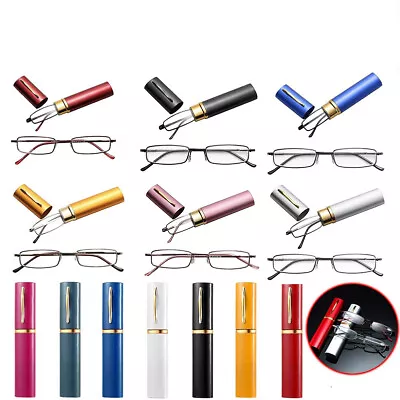 Spring Hinge Reading Glasses In Compact Aluminum Tube Hard Case Readers In Tube • $6.89