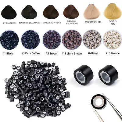 500S Silicone Lined Micro Rings Crimp Beads For I Tip Hair Extension Multi-Color • $18.08