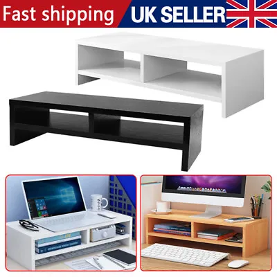 Computer Desktop Monitor Stand Laptop TV Display Screen Riser Shelf Black/White • £3.99