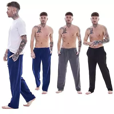 Mens 3 Pack Soft Warm Plain Fleece Lounge Pants Pyjama Bottoms With Pockets • £19.99