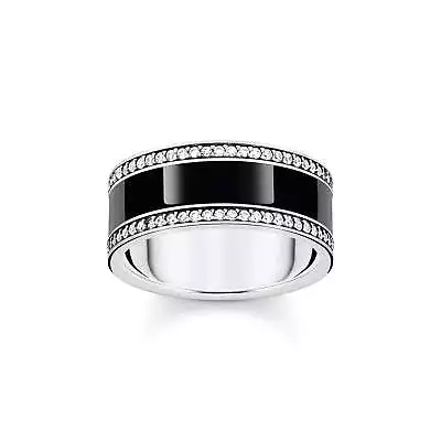 THOMAS SABO Silver Band Ring With Black Cold Enamel And Zirconia • $329