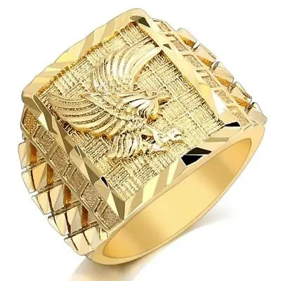 Mens Eagle Ring Gold Silver Plated Band Hip Hop Biker Punk Rings Dad's Jewelry • $1.54