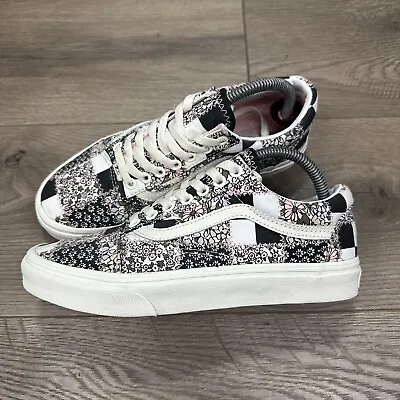 VANS Old Skool Patchwork Floral Black White Pink Low Top Shoes Mens 6.5 Womens 8 • £34.71