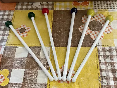 Vintage Glass Drink Cocktail Stirrers Swizzle Sticks MCM Green Blue Yellow Red • $20