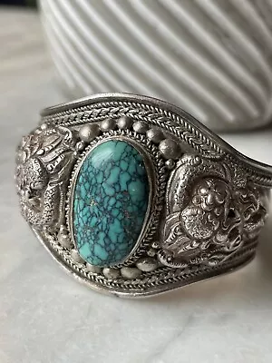 Beautiful Vintage Spider Web Turquoise Silver Cuff Native American Bracelet 60.2 • $109