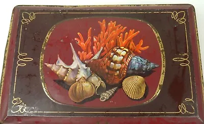 Beautiful Rare Art Nouveau Antique Sea Shells Coral Curio Cabinet Tin Box 1900 • $280