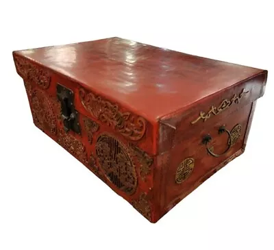 Late 18th Century Leather Wooden Trunk • $750