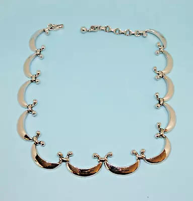 Vintage Mid Century Estate Silver Tone Crescent Bib Necklace Choker ~ 16.5  • $14