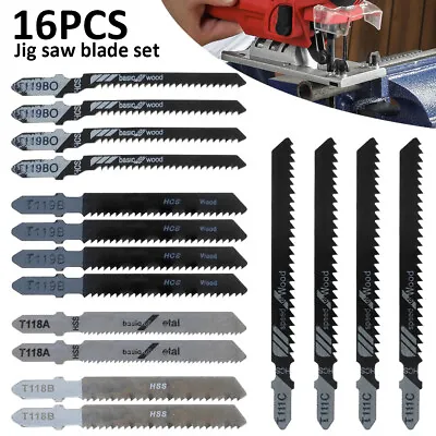 16Pcs T Shank Jigsaw Blades Tool Set Wood & Metal Fit Bosch Dewalt Makita Etc🖤 • £6.29