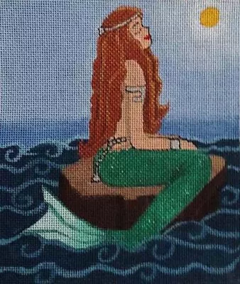 HP HAND PAINTED NEEDLEPOINT CANVAS BEAUTIFUL MERMAID SUNBATHING- 18ct. BY JRM • $34.97