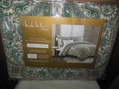 Nicole Miller - Green Jewel Medallion Queen Duvet Cover  Set - 3 Pc • $110