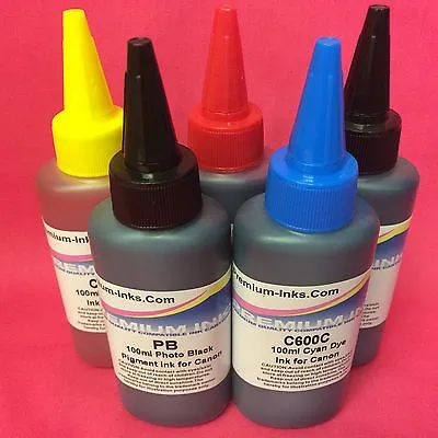 5 PIGMENT / DYE INK REFILL BOTTLES FOR CANON Ip4500 Ip4600 Ip4700 Ip4850 Ip4950 • £15.99