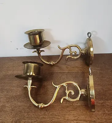 Pair Cm Vintage Brass Wall Sconce Candleholders • $19.50