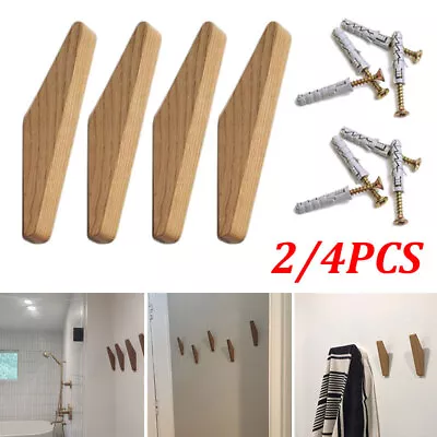 2/4x Solid Wooden Wall Mounted Hook Peg Coat Hanging Hook Hanger Pegs Rack Hooks • £15.21