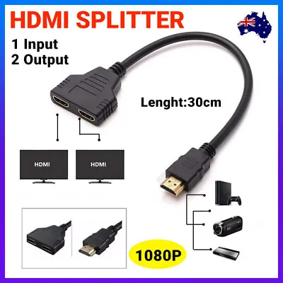 HDMI Splitter 1 In 2 Out Cable Adapter Converter 1080P Multi Display Duplicator • $7.27