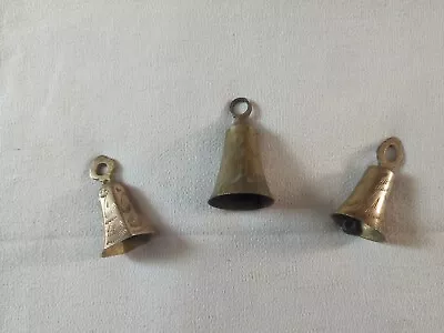 Vintage Lot Of 3 Ornate Etched Brass Bells Service Meditation Decor Patina • $14.99