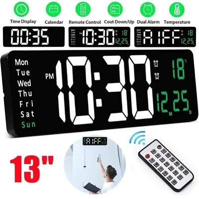 $30.99 • Buy 13 Wall Digital Clock Modern Large LED Desk Room Table Calendar Temperature Date
