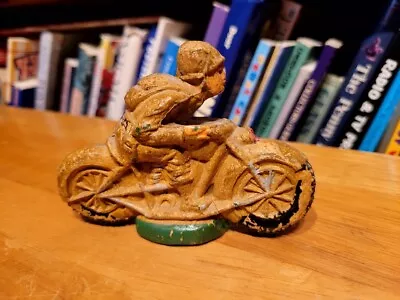 VINTAGE COMPOSITION MILITARY MOTORCYCLE W/ SOLDIER RIDER • $19.95