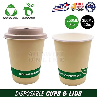 Disposable Coffee Cups 250ml 350ml 8oz 12oz Bulk Takeaway Eco Paper Take Away AU • $23.95