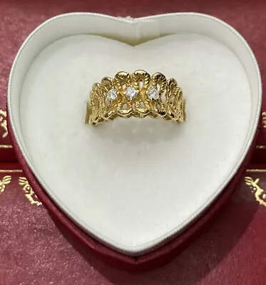 18k Yellow Gold 3 Diamond Pave Art Deco Nugget Cigar Wedding Band 750 Ring 6 • £473.07