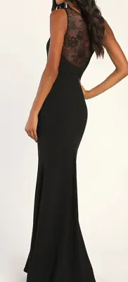LULUS Size SMALL True Passion Black Lace V Back Mermaid Maxi Dress*Gorgeous*NWOT • $57