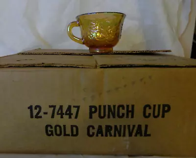 12 Vtg Indiana Carnival Glass Iridescent Gold Harvest Punch Bowl Cups NIB • $59