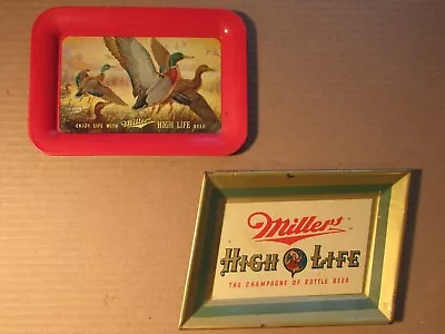 2 Beer TIP Trays - 1951 MILLER HIGH LIFE Girl On The MOON & Enjoy LIFE W/DUCKS ! • $25