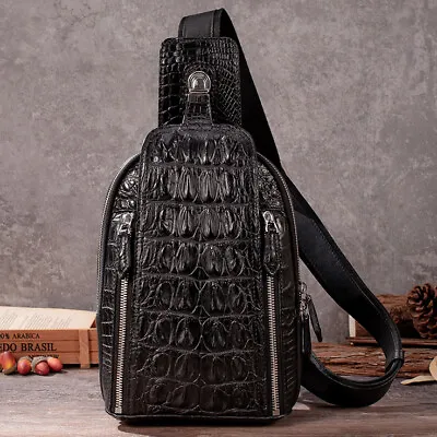 100% Crocodile Alligator Skin Leather Crossbody Bag Men's Luxury Sling Backpack • $170.99