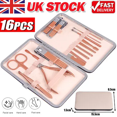 16pcs Manicure Pedicure Cuticle Kit Nail Care Clipper Cutter Case Pink Gift Set • £2.99