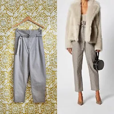 NWOT Scanlan Theodore Plaid Pleat High Waist Paperbag Trousers In Pale Blue US4 • £141.95