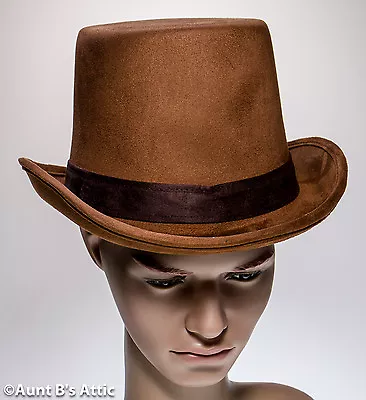 Top Hat Medium Brown Faux Suede Victorian Style Gentleman's Costume Dress Hat • $34.98