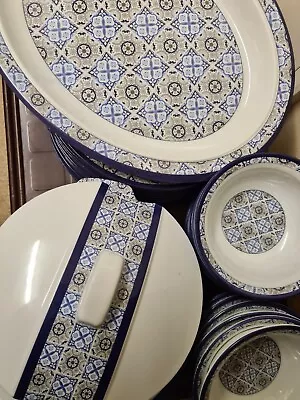 32 Piece Melamine Blue & White Dinner Set 12Plates 12bowls 2Trays 2 Bowls And... • £50