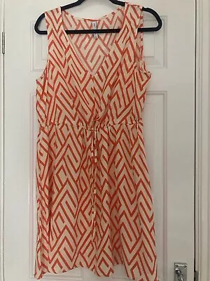 Mango Cream & Orange Sleeveless Tie Waist Dress Size 12 • £10