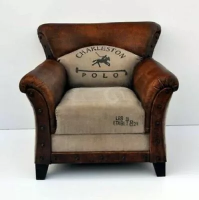 Chesterfield Style Charleston Polo Armchair Real Leather Living Room Chair  • $1618