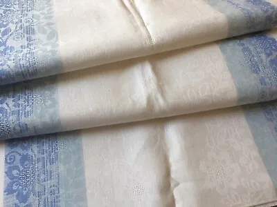 Vintage Retro European Pure Linen Damask Fabric ~ Blue Floral ~ Runner Toweling • $42.99
