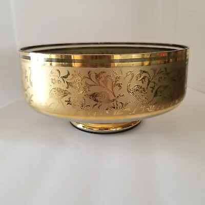 Moser Style Bohemian Glass Pedestal Console Bowl W/ Gold Detail.  • $45