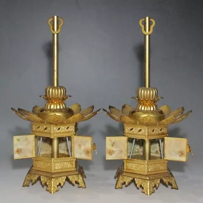 [Y] Japanese Buddhist Altar Hanging Lantern  TSURI-TORO  Gold Plating 1-pair NR • $39.98