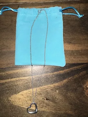 TIFFANY & CO. Elsa Peretti Open Heart Silver Pendant Necklace Link Chain 16  • $199