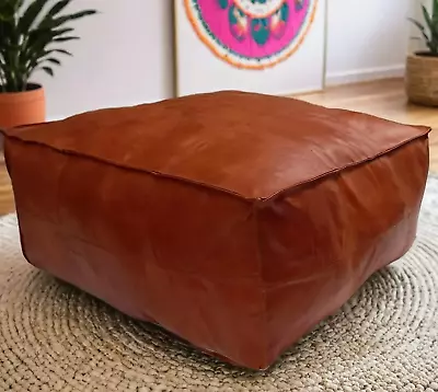 Brown Footstool Pouffe Handmade Unstuffed Vintage Un-Stuffed Moroccan Leather • $152