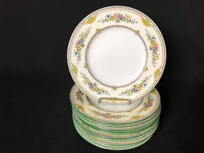 Set Of 11 Vintage Minton Stanwood 9” Luncheon Plates Floral Rim Green Trim • $220
