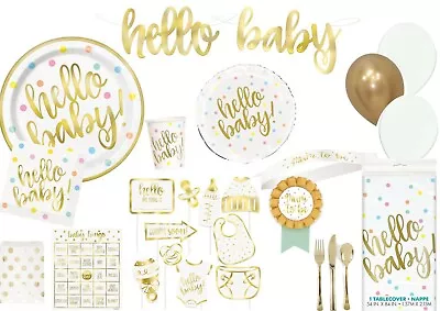 Hello Baby Shower Gold Foil Stamped Balloons Tableware Supplies Decorations • £3.49