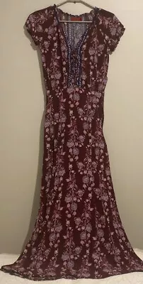 Tigerlily Floral Maxi Dress X-small 6 8  Bohemian Gypsy Floral Burgundy Maroon • $35