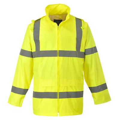 Portwest UH440 Hi Vis Reflective Waterproof Rain Hooded Safety Work Jacket ANSI • $35.83