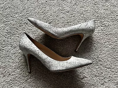 J.CREW Elsie Size 9.5 White Black Crackled Leather Pointed Toe Heels Pumps B7978 • $24.99